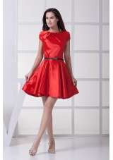 Red Scoop Prom Dress For Wedding with Black Bow Decorated Belt