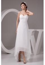 Spaghetti Straps High-low White Wedding Dress with Appliques