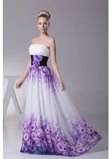 Strapless Colorful Pringting Prom Dresses with Handle Flower Sash