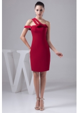Asymmetrical Mini Red Column Fitted Prom Dress with Bowknot