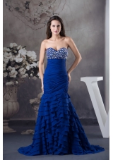 Beading and Ruffled Layers Accent Prom Formal Dress in Royal Blue