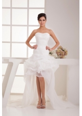 Flowers and Pick-ups Accent High-low Bridal Dresses with Court Train