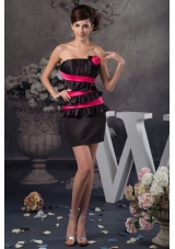 Hot Pink and Black Mini Column Prom Dress with Flounce
