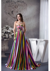 Multi-color Sweetheart Sweep Train Prom Dress with Lace-up Back