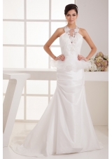 Ruched and Appliques Mermaid Bridal Dresses with Special Cool Neckline