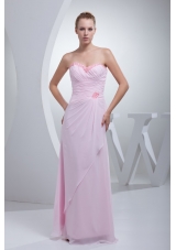 Ruched and Beaded Floor-length Chiffon Prom Gowns in Baby Pink