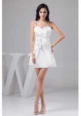 Ruched Pearl White Mini-length Wedding Dresses with Spaghetti Straps
