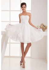Flowers Beaing and AppliquesStrapless Princess Wedding Dress with Lace Edge