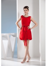 Lovely Red Scoop Mini-length with Slim Sash Decorate Prom Gown Dress