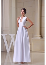 U-neck Ankle-length Sheath Wedding Dress in White For Destination Wedding