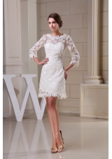 Lace Flowers Scoop Sheath Wedding Dresses in White with 3/4 Sleeves