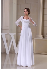 Lace with Beadings Decorated 3/4 Sleeves Bridal Gown with Heart Shaped Cutout Back