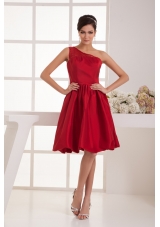 A-line Knee-length One Shoulder Beaded Wine Red Prom Dress