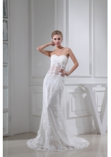 Beading Button Down Back Sweetheart Bridal Dresses with Transparent Waist