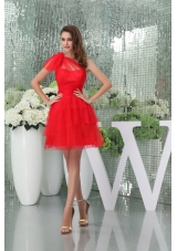 Beautiful Red One Shoulder Mini-length Tulle Prom Dress