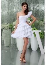 Petal Single Shoulder Ruching and Ruffled Layers Wedding Gown in White