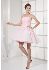 Ruched and Beaded Mini-length Chiffon Strapless Prom Homecoming Dress