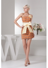 Special Fabric Mini-length Plaid Orange Prom Dress with Bowknot
