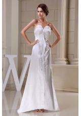Sweetheart Brush Train Bridal Gown in White with Asymmetrical Hemline