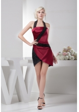 Unique Wine Red and Black Prom Dress with Beading Taffeta