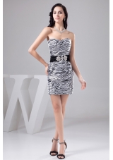 Zebra-stripe Sweetheart Prom Gown Dress Decorated by Wide Sash