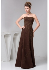 Brown Strapless Long Prom Dresses for Weddings with   Beading
