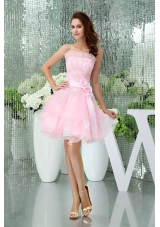 Cute Organza A-line Strapless Ruffle-layers Prom Dress in Baby Pink
