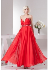 Empire Ankle-length Sweetheart Beaded Ruched Prom Dress in Red