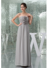 Empire Ruches and Flowers Accent on Long Chiffon Prom Dress