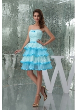 Sweet Ruffle-layers Strapless Aqua Blue Prom Dress for Girls