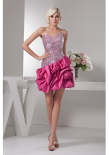 Sweetheart Hot Pink Prom Dress with Handmade Flower Sequin Taffeta