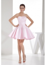 A-line Sweetheart Baby Pink Mini-length Prom Dress with Ruche