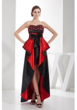 Black and Red Sweetheart High-low Prom Dress with Bow