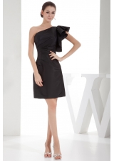 Elegant Black One Shoulder Ruching 2013 Short Prom Dress