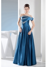 Off-the-shoulder Floor-length Prom Gown Dress Ruched Beaded
