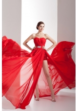 Popular Red Sweetheart Chiffon Prom Dress with Beading