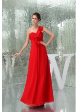 Pretty Chiffon One Shoulder Ankle-length Ruched Prom Dress in Red