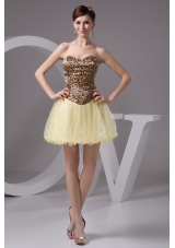 Beaded Mini Prom Dresses in Leopard Print and Light Yellow
