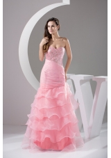 Sequins and Beading Decorated Bodice Prom Dresses with Ruffled Layers