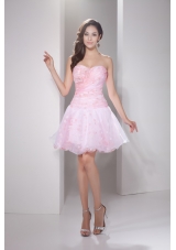 Sweetheart Princess Handle Flowers Mini-length Prom Dress in Baby Pink