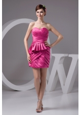 Sweetheart Strapless Mini Ruched Prom Gown Dress in Hot Pink