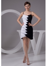 White and Black Spaghetti Straps Prom Dresses with Asymmetrical Edge