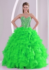 Ball Gown Sweetheart Ruffles and Beading Organza Quinceanera Gowns in Sweet 16