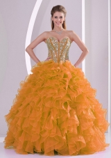 Orange Sweetheart Beautiful Quinceanera Gowns with Ruffles and Beading