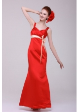 Cheap Column Straps Floor-length Taffeta Prom Gowns in Red