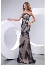 Discount Strapless Tulle Black Prom Pageant Dress with Appliques
