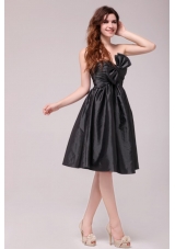 Black Sweetheart Ruched Taffeta Knee-length Prom Pageant Dress