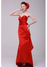 Column Sweetheart Taffeta Red Prom Gown Dresses with Ruching
