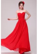 Low Price Red Sweetheart Chiffon Prom Dress 2014 with Ruches