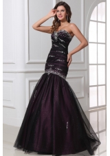 Mermaid Purple Tulle 2014 Perfect Prom Party Dress with Beading